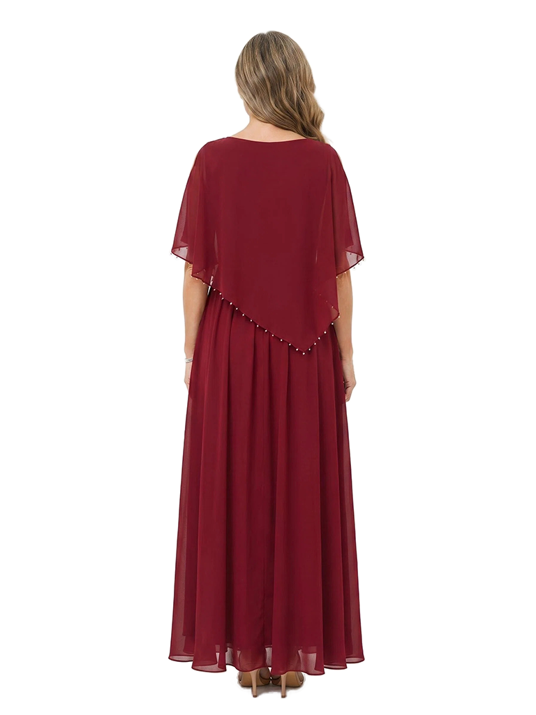 ChicSew Pretty Cold Shoulder Chiffon Overlay Beaded Floor Length Casual Elegant Mother of the Groom Gown