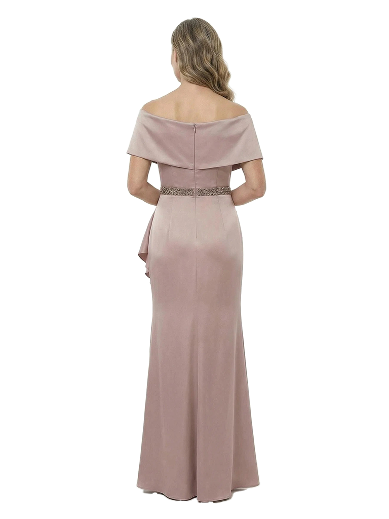 ChicSew Off The Shoulder Beaded Waist Satin Mermaid Mother Of The Groom Evening Gowns Slit