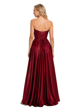 ChicSew Fancy Strapless Beaded Side Slit A-Line Floor-Length Satin Elegant Wedding Bridesmaid Dresses With Pleats