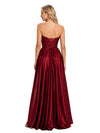 ChicSew Fancy Strapless Beaded Side Slit A-Line Floor-Length Satin Elegant Wedding Bridesmaid Dresses With Pleats