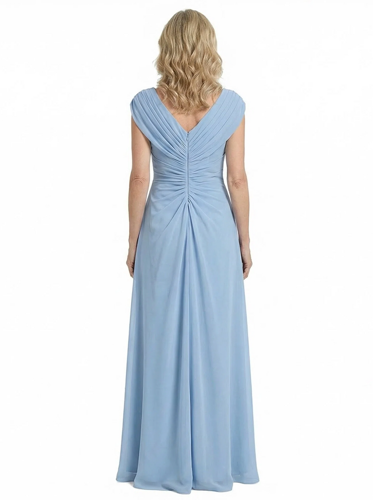 ChicSew Fancy Ruched Mother Of The Groom Dress V-Neck Sleeveless A-Line Gown