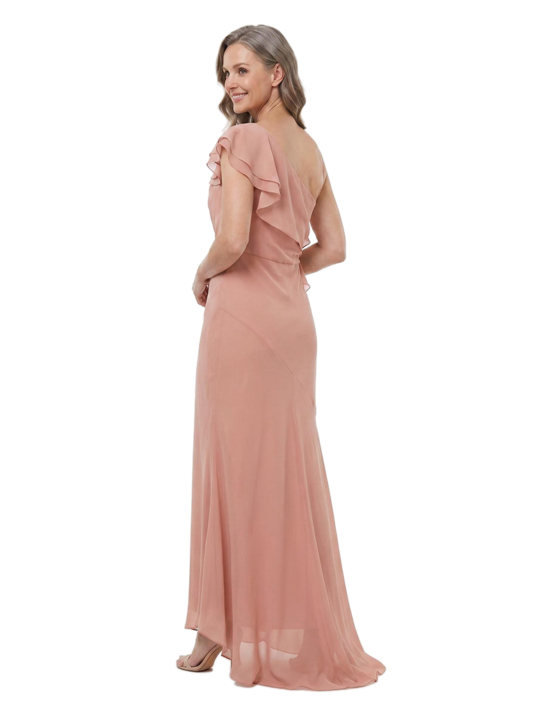 ChicSew Ruffled Chiffon Asymmetrical Straps Mother Of The Groom Dresses High Low Mermaid Silhouette