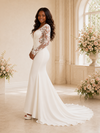 ChicSew Elegant A-Line V-Neck Long Sleeves Satin Mermaid Maxi Wedding Dress