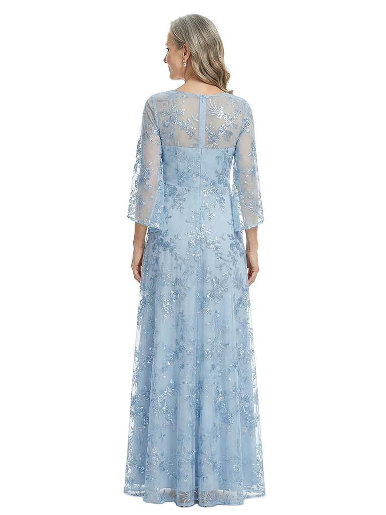 ChicSew Beautiful Embroidered A-Line Mother Of The Groom Gown Sparkly Floral Lace Applique Long Sleeve