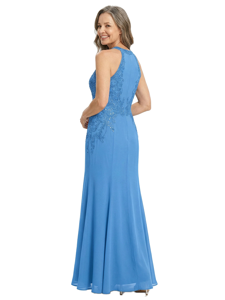 ChicSew Halter Sleeveless Beaded Lace Applique Mermaid Floor Length Chiffon Sophisticated Mother of the Bride Dresses