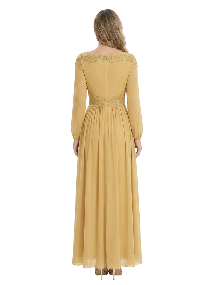 Elegant Mother Of The Bride Dresses V-Neck Long Sleeves A-Line Lace Appliques