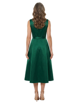 ChicSew V-Neck Sleeveless Belted Satin Tea Length A-Line Mother of the Bride Dress