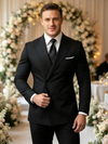 Classic 2 Piece Black Men's Suit with Regular Fit and Sophisticated Peak Lapel