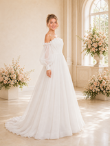 ChicSew Unique Ruching Strapless 3/4 Sleeves A-Line Floor-Length Wedding Dresses