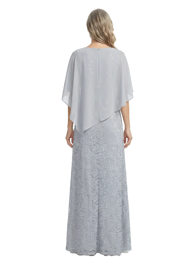 ChicSew Elegant Mother Of The Bride Dress With Sequin Lace A-Line Long Chiffon Capelet