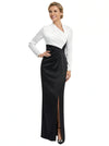 Elegant Black And White Satin Long Sleeves Asymmetrical Mermaid Long Mother Of The Bride Dresses