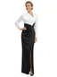 Elegant Black And White Satin Long Sleeves Asymmetrical Mermaid Long Mother Of The Bride Dresses
