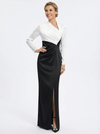 Elegant Black And White Satin Long Sleeves Asymmetrical Mermaid Long Mother Of The Bride Dresses