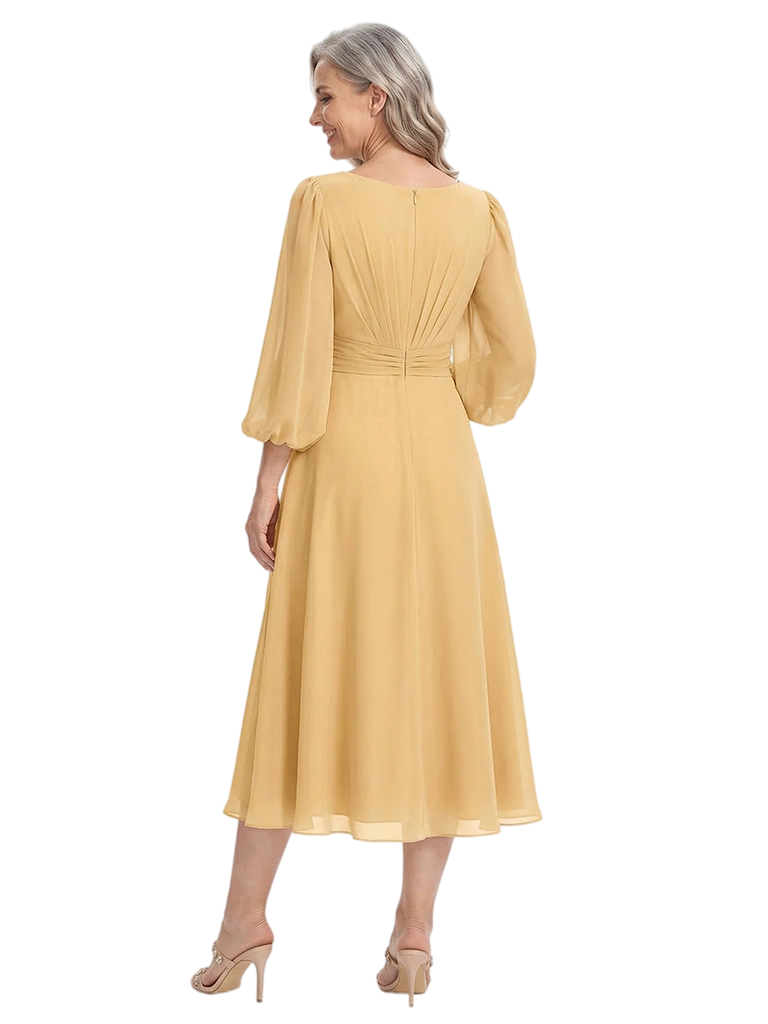 ChicSew Scoop 3/4 Sleeve Rhinestone Waist Tea Length Chiffon Mother Of The Bride And Groom Dresses