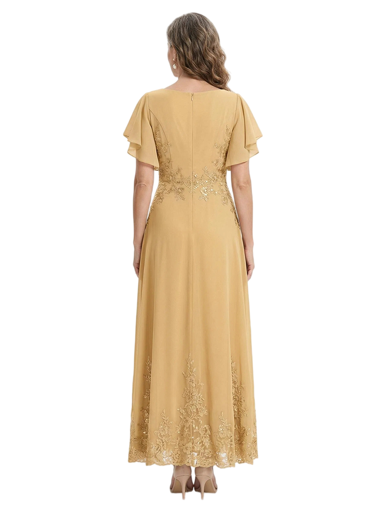 ChicSew Scoop Flutter Sleeve Lace Midi Chiffon Mom Of The Groom Dresses