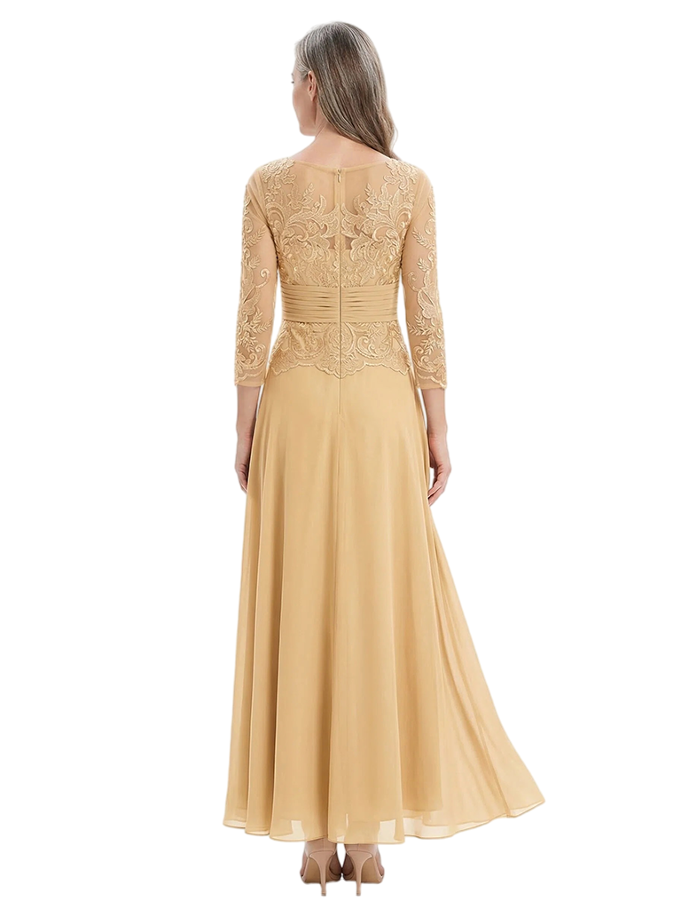 ChicSew Illusion 3/4 Sleeve Lace Ankle Length Chiffon Fancy Mother of the Bride Dresses
