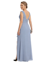 ChicSew V-Neck Ruched Chiffon Beaded Ruffle Skirt Long Chiffon Fancy Mother of the Bride Dresses Slit