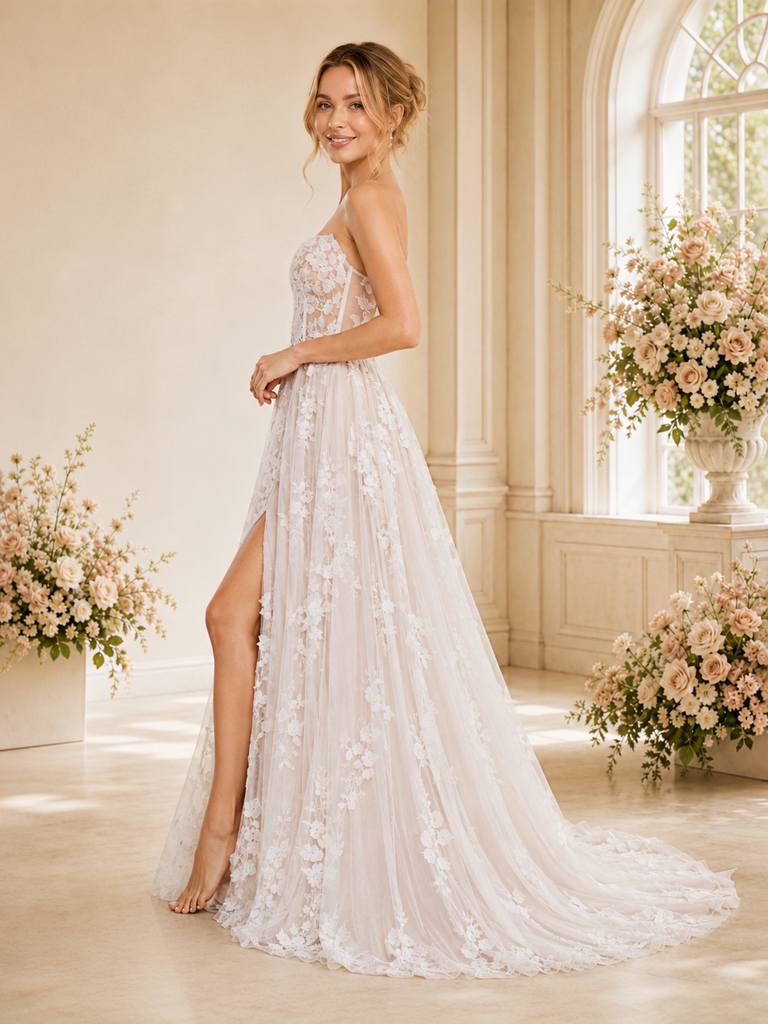ChicSew Sexy Sweetheart A-Line Sleeveless Lace Tulle Long Wedding Dresses