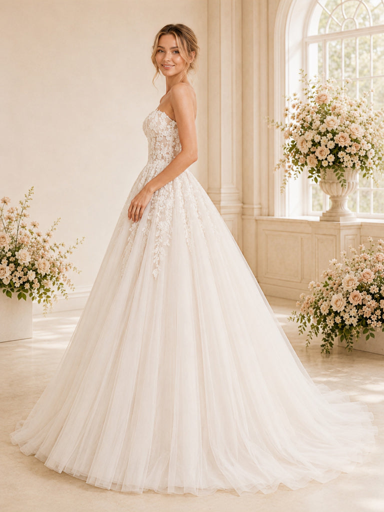ChicSew Sweetheart A-Line Sleeveless Lace Tulle Maxi Long Wedding Dresses