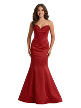 Sweet Satin Beaded Sweetheart Mermaid Long Party Prom Dresses