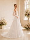 ChicSew Elegant Spaghetti Straps Long Sleeve Glitter Tulle  Lace A-Line Long Wedding Dress