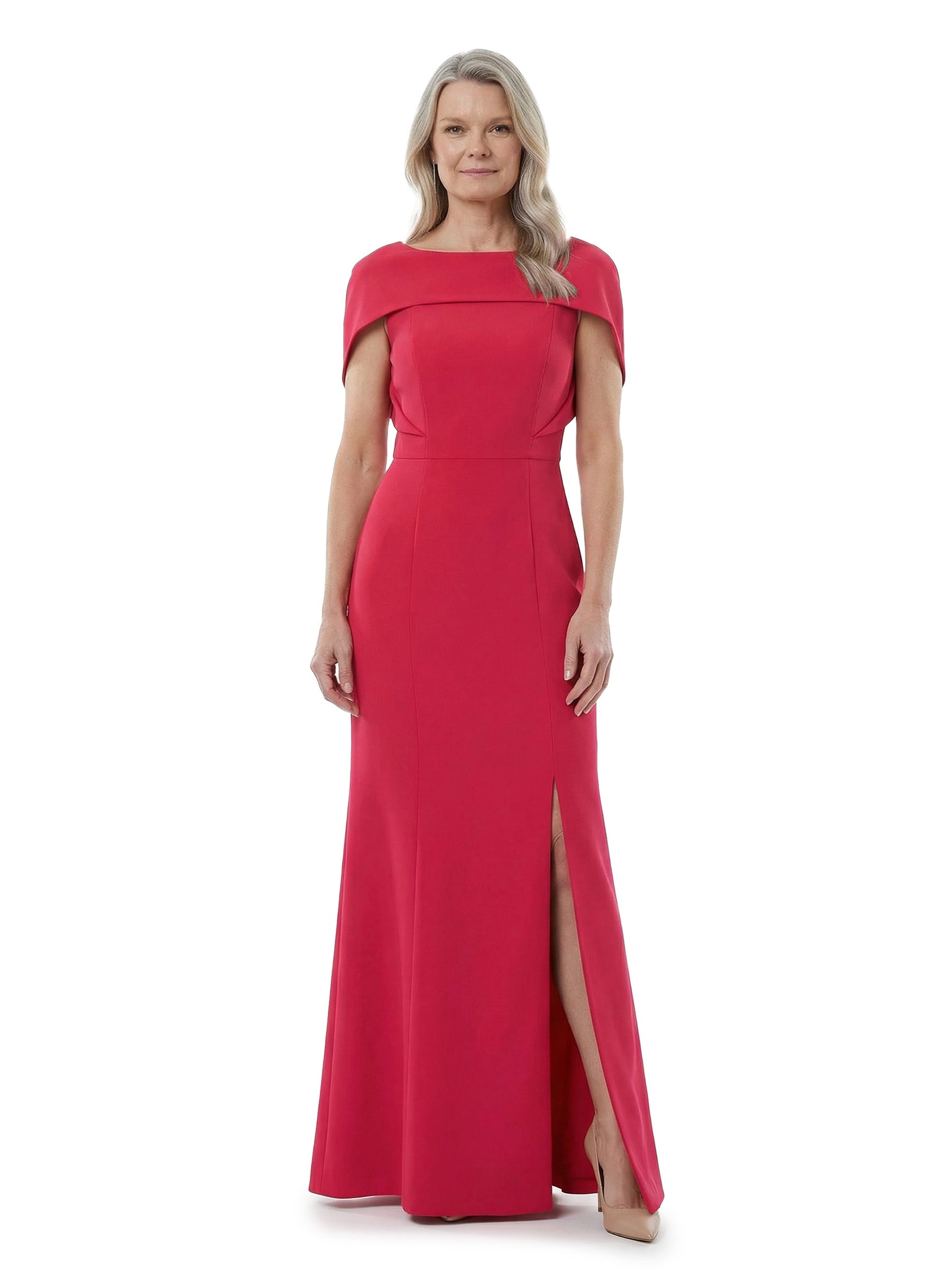 Chicsew Boat Neck Cape Sleeve Sheath Floor Length Stretch Crepe Mother of the Bride Dresses