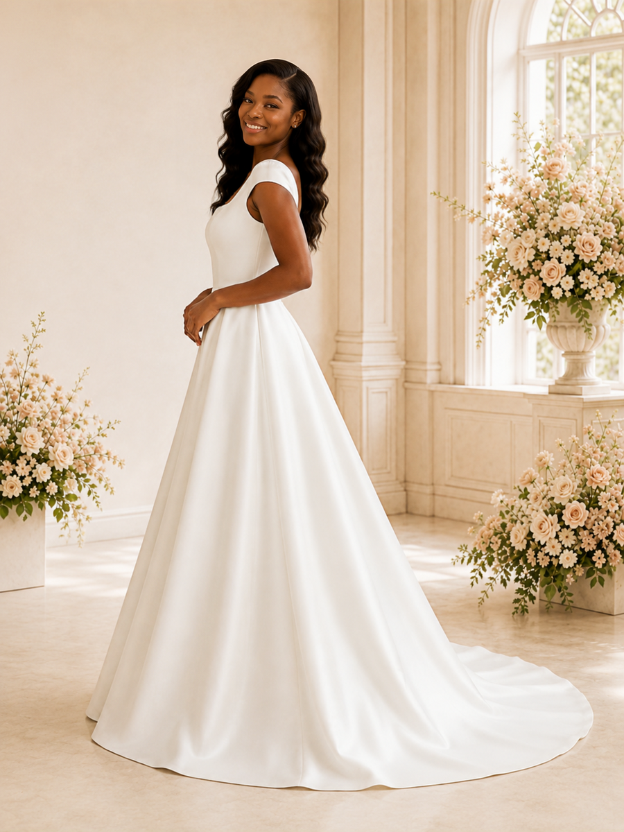 ChicSew Fancy Square Neck A-Line Satin Maxi Wedding Dress With Button