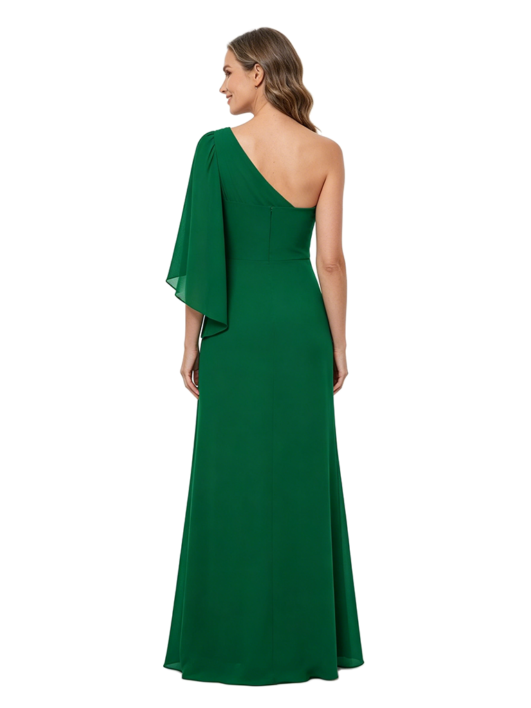 Chicsew One Shoulder Cape Sleeve Chiffon Long Mother of The Groom Dresses