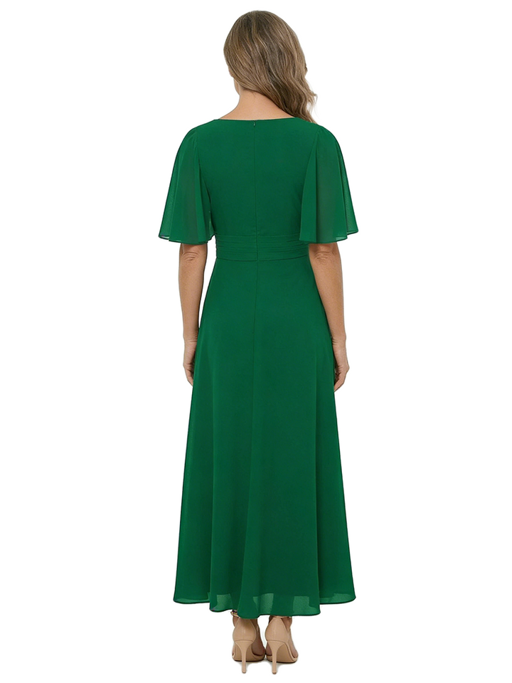 ChicSew V-Neck Flutter Sleeve A-Line Tea Length Chiffon Fancy Mother of the Bride Dresses