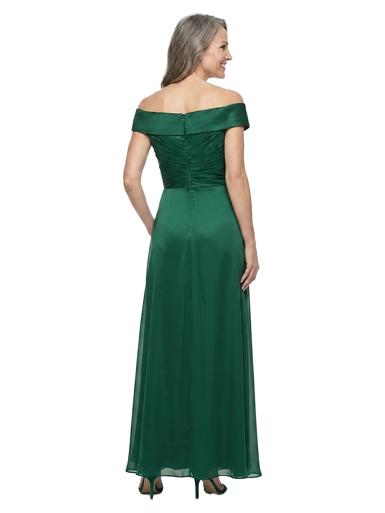 ChicSew Off The Shoulder Ruched Satin Chiffon Floor Length A-Line Mother of the Bride Dress