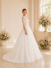 ChicSew Elegant Modern V-Neck A-Line Half Sleeves Lace Tulle Floor-Length Wedding Dresses With Applique