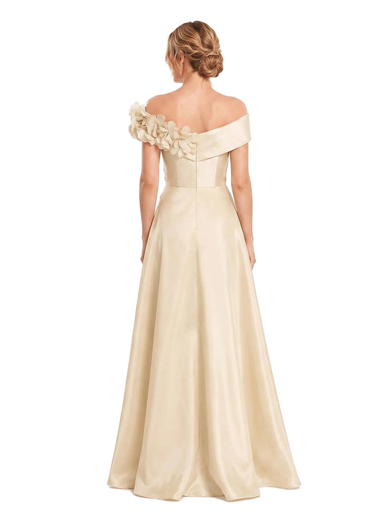 ChicSew Elegant Off Shoulder A-Line Floor-Length Satin Bridesmaid Dresses With Lace Appliques