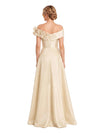 ChicSew Elegant Off Shoulder A-Line Floor-Length Satin Bridesmaid Dresses With Lace Appliques