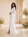ChicSew Elegant V-Neck Long Sleeves Button Chiffon Mermaid Maxi Wedding Dress