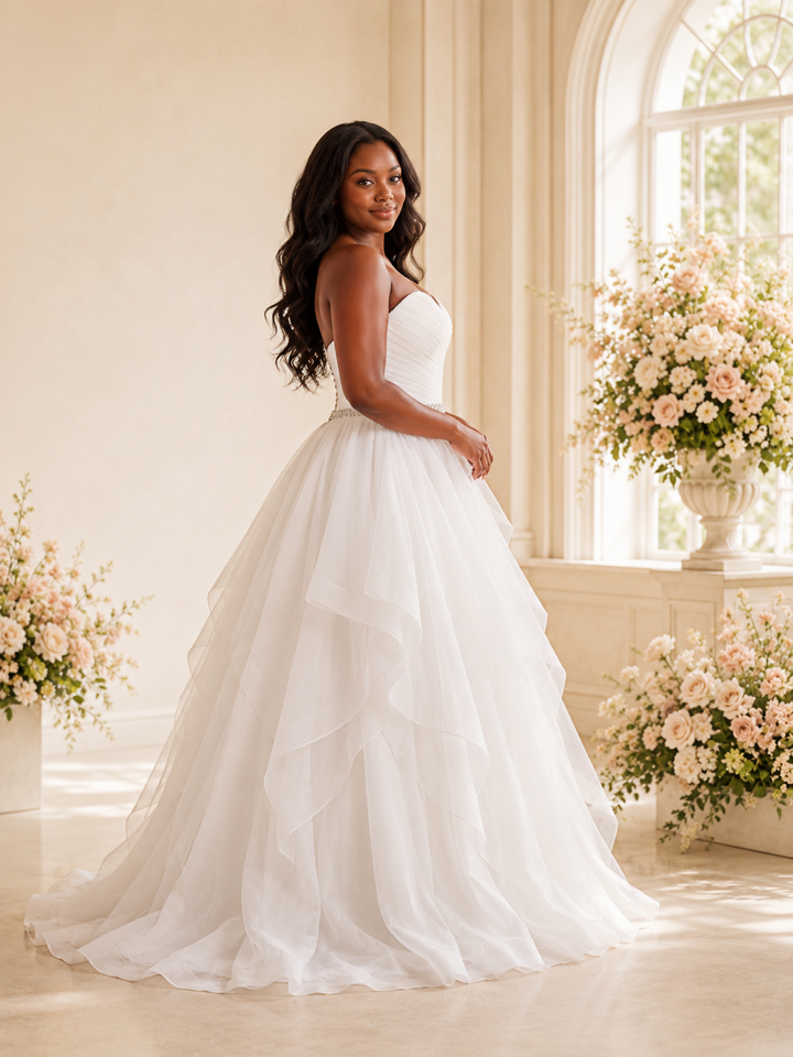 ChicSew Elegant Sweetheart Rhinestone Tulle A-Line Long Maxi Wedding Dress