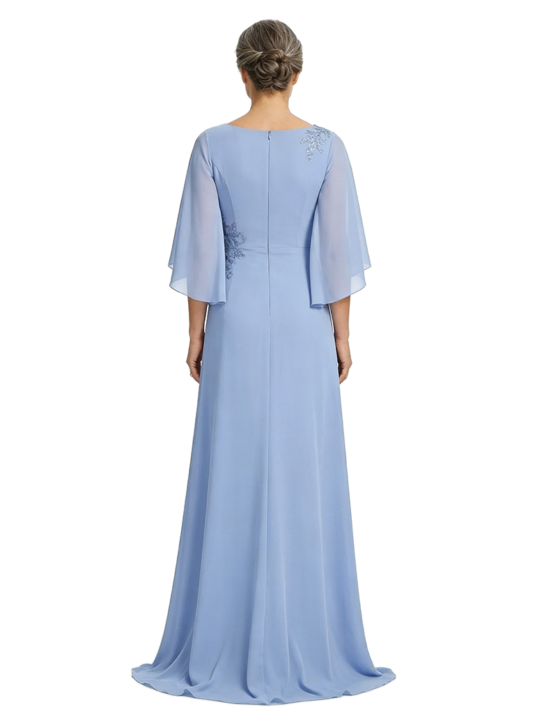 ChicSew Elegant Chiffon Flutter Sleeves Jewel A-Line Mother Of The Groom Gown With Applique