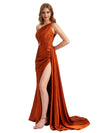 Sexy One Shoulder Silky Satin Side Split Mermaid Long Bridesmaid Dresses Online