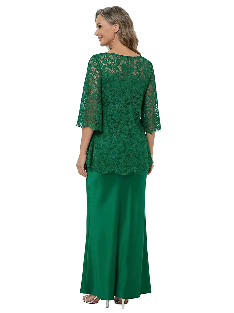 ChicSew Modern Two Piece Silky Satin Sheath Lace Bodice Mother Of The Bride Outfit