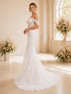 Chicsew Fancy Off The Shoulder Mermaid Sleeveless Tulle Wedding Dress With Lace Appliques
