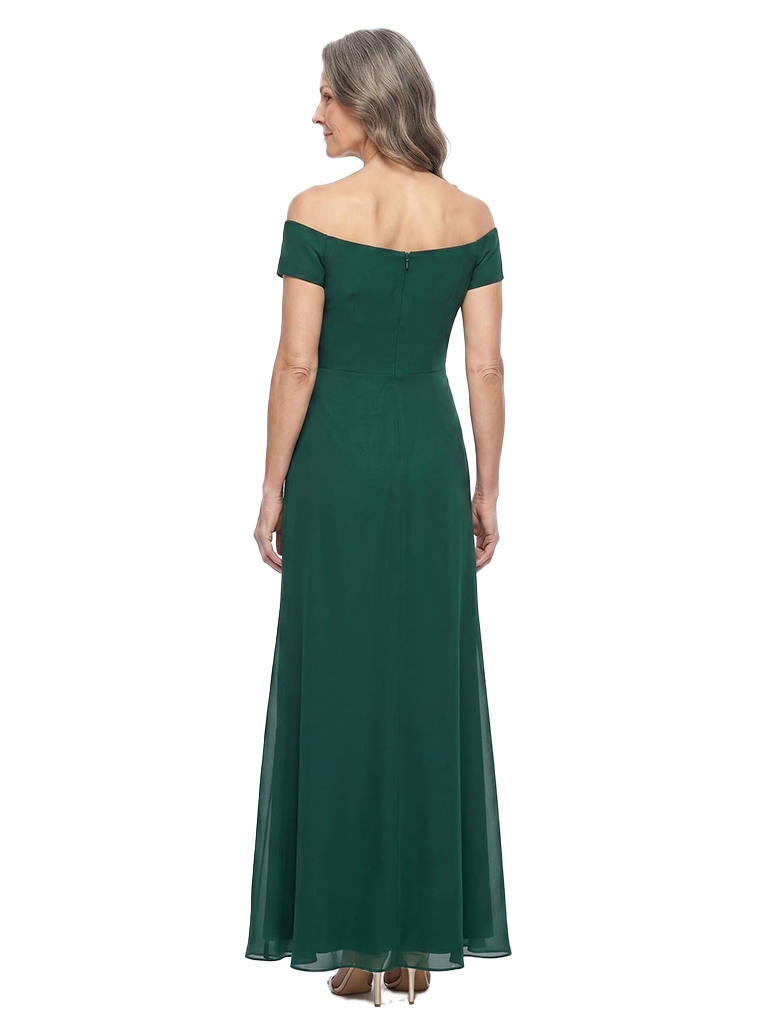 ChicSew Off The Shoulder Short Sleeve Ruched Waist Floor Length Chiffon Mother of the Bride Dress