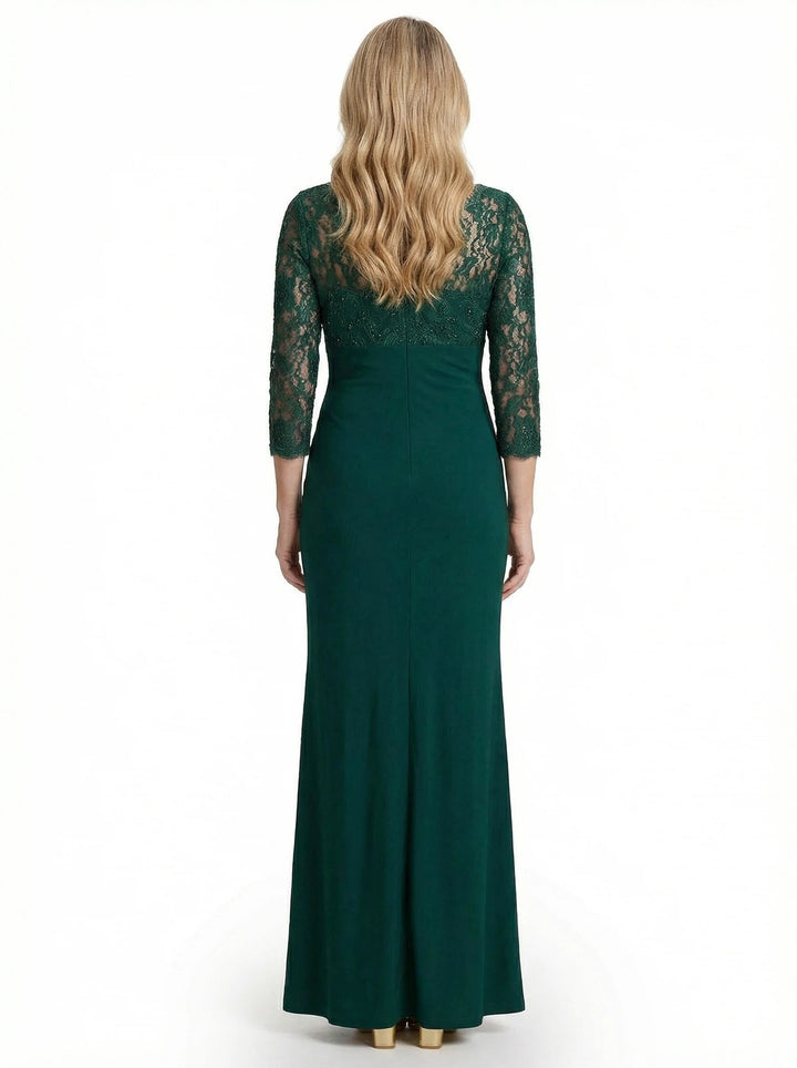 Chicsew Pretty Scoop Long Sleeves Ruffles Side Slit Maxi Sheath Crepe Simple Mother of The Groom Dress