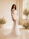 ChicSew Unqiue High Neck Tulle Chiffon Mermaid Long Sleeves Floor-Length Wedding Dress With Beading