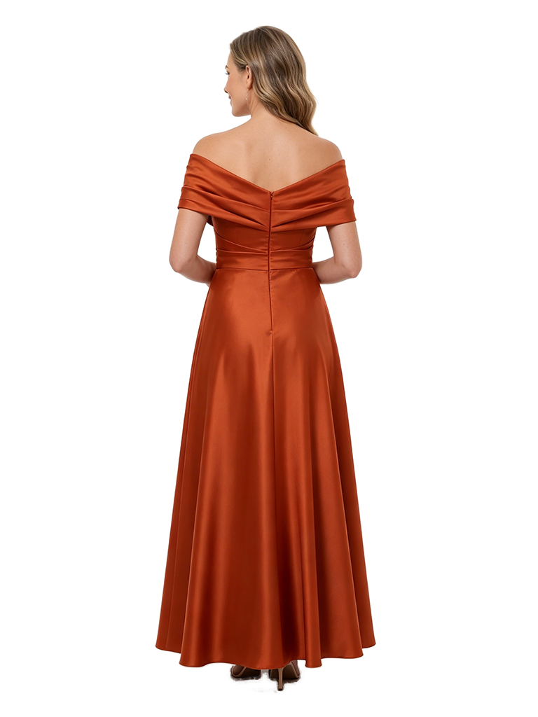 ChicSew Off Shoulder Satin Floor-Length Ruched A-Line Mother of the Bride Dress