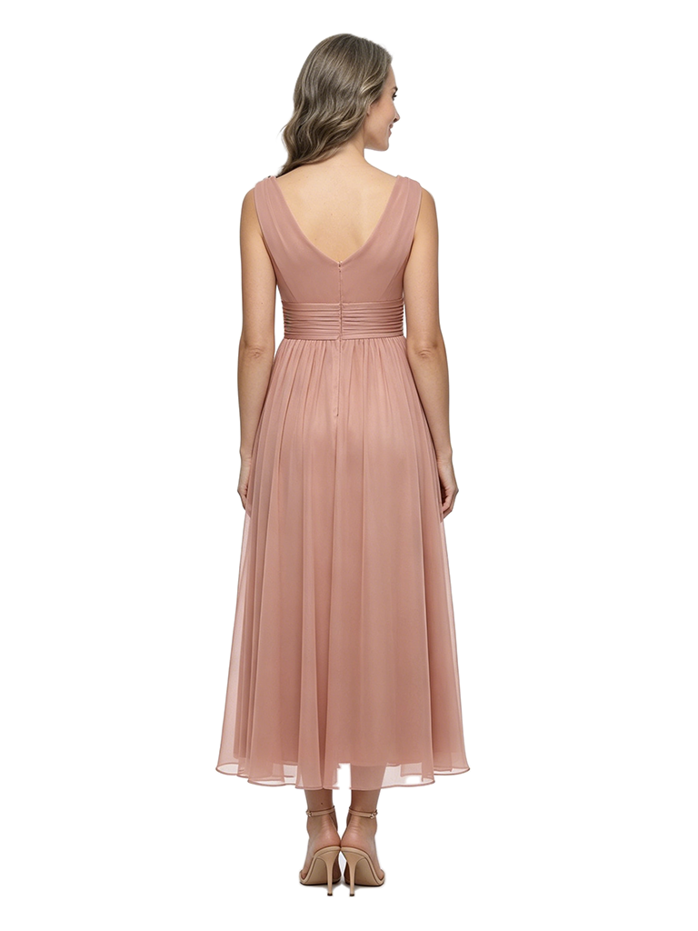 ChicSew Cowl Sleeveless Pleated Waist Chiffon Tea-Length A-Line Mother of the Bride Dress