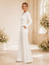 ChicSew Modern Round Neck Long Sleeves Crepe Floor-Length Wedding Jumpsuit With Applique