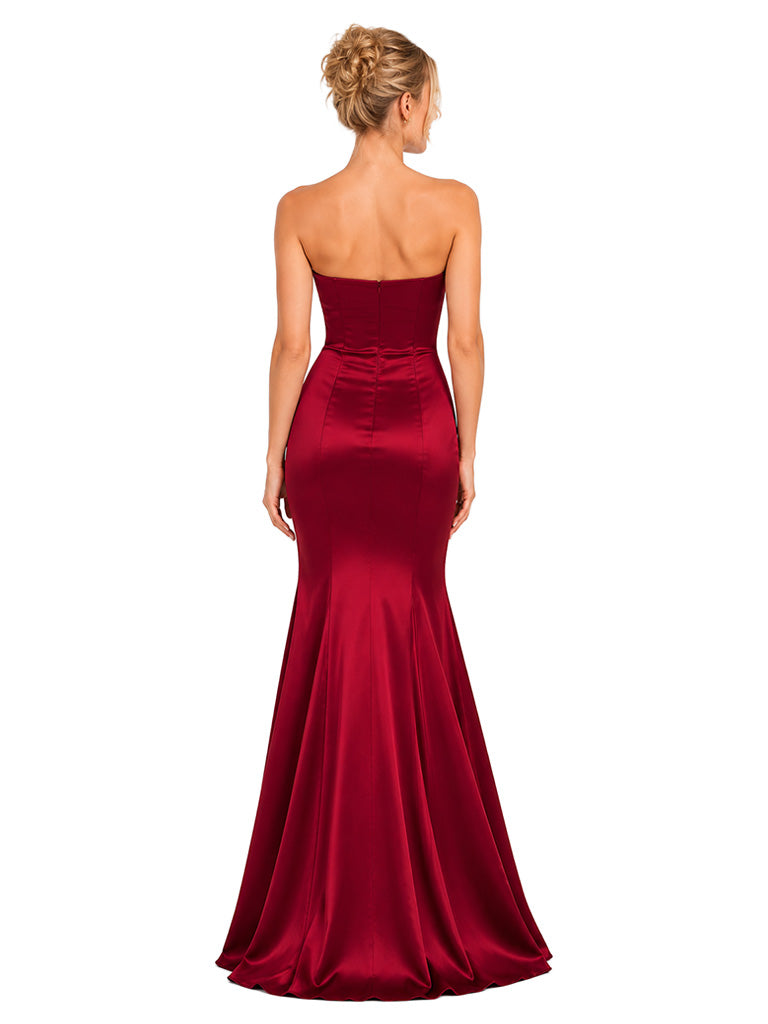 ChicSew Sexy Strapless Soft Satin Mermaid Long Bridesmaid Dress For Glamorous Wedding Receptions