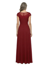 ChicSew Scoop Lace A-Line Mother Of The Groom Dresses Cap Sleeve Floor Length Chiffon Gown