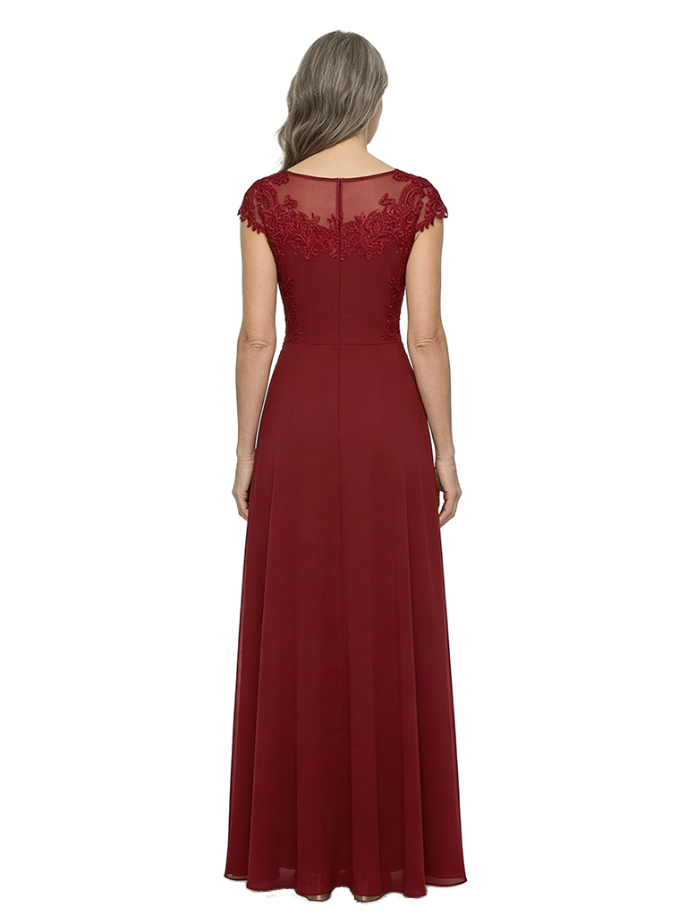 ChicSew Scoop Lace A-Line Mother Of The Groom Dresses Cap Sleeve Floor Length Chiffon Gown
