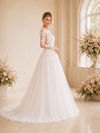 ChicSew Unique Deep V-Neck A-Line Long Sleeves Lace Tulle Maxi Long Wedding Dresses