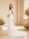 ChicSew Fancy V-Neck Crepe Mermaid Lace Long Sleeves Maxi Wedding Dress With Train